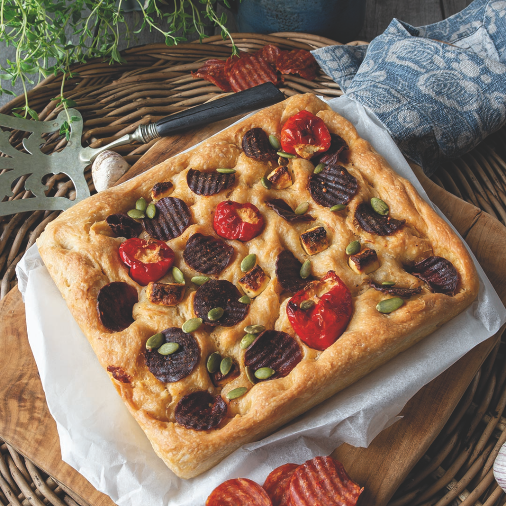 Focaccia med salamichips